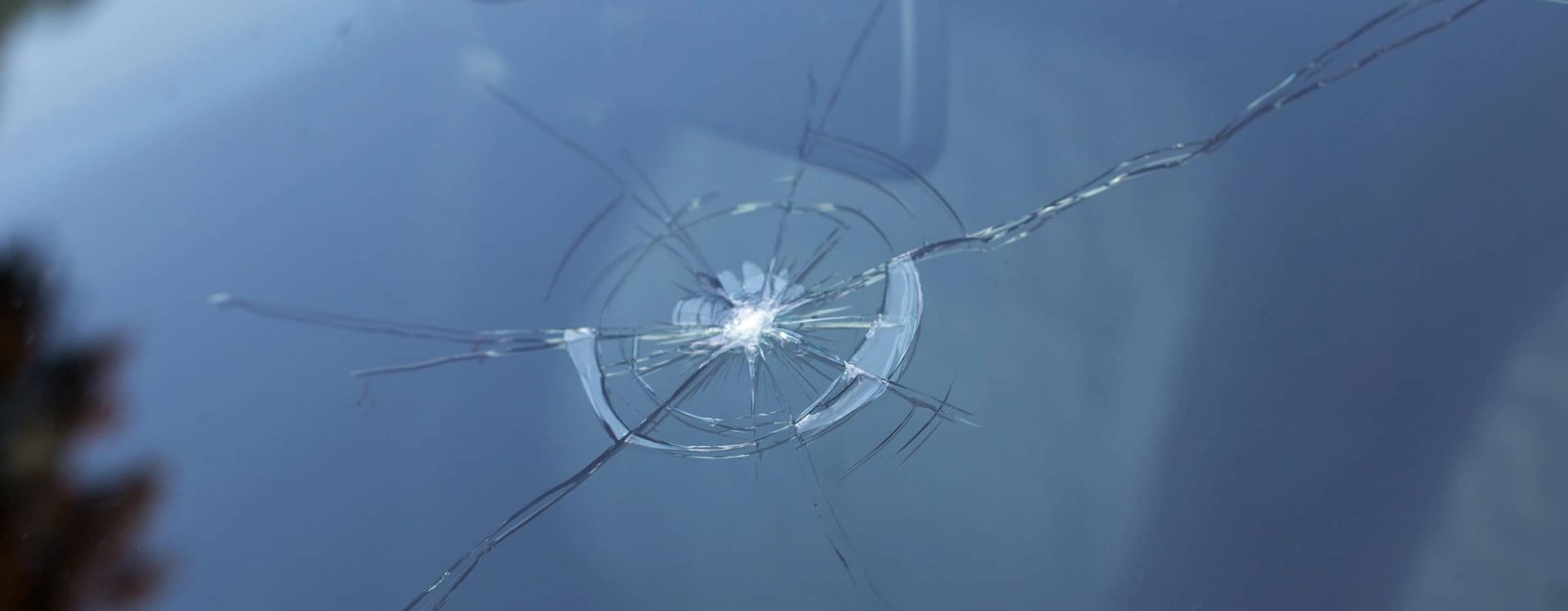 Cracked windshield close-up